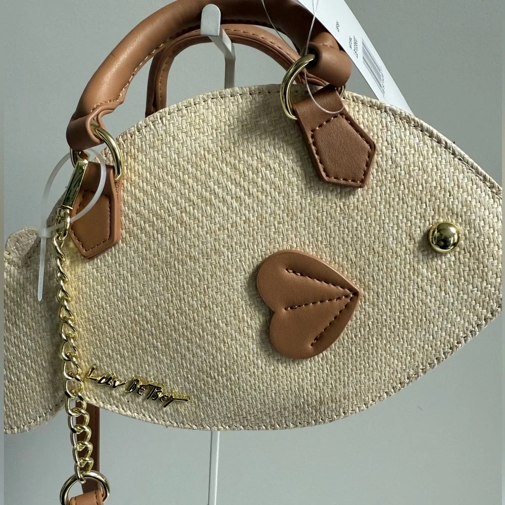 Betsey Johnson Beige Fish-Shaped Crossbody with Brown Trim